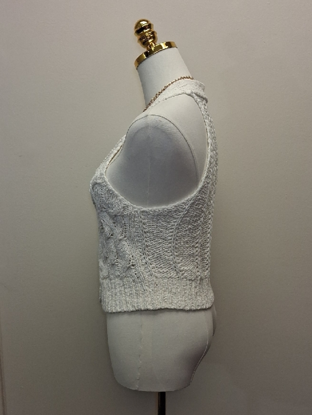 White Open Knit Button Front Sweater Vest Crochet Cottagecore Size XSP - Picture 2 of 10